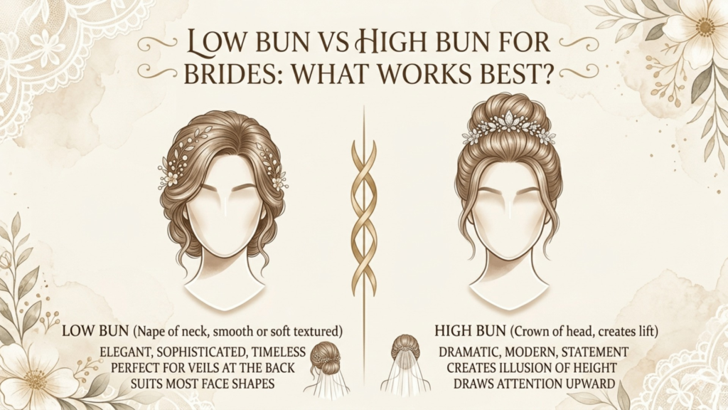 Low Bun vs High Bun for Brides