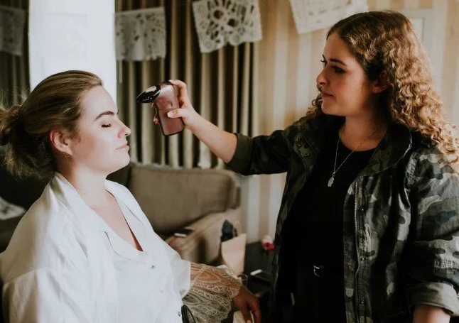 Bride wearing natural bridal makeup for outdoor wedding photography with soft glam beauty and flawless skin