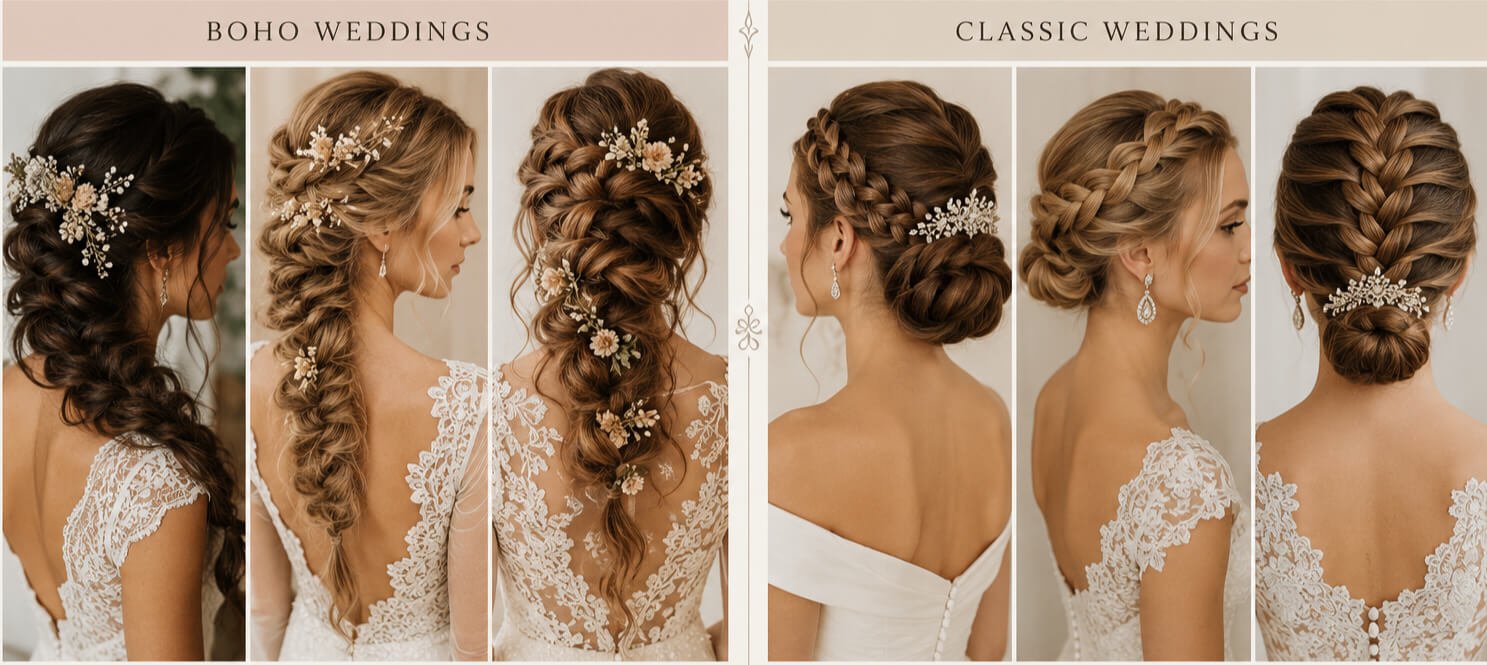 braided bridal hairstyles for boho and classic weddings